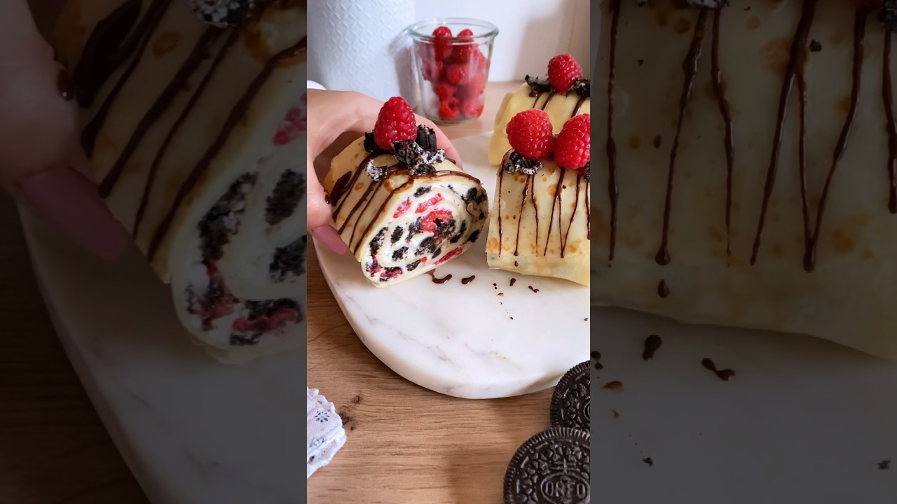 Crepe Roll Cake | Rezept mit Himbeeren und Oreo • Koch-Mit